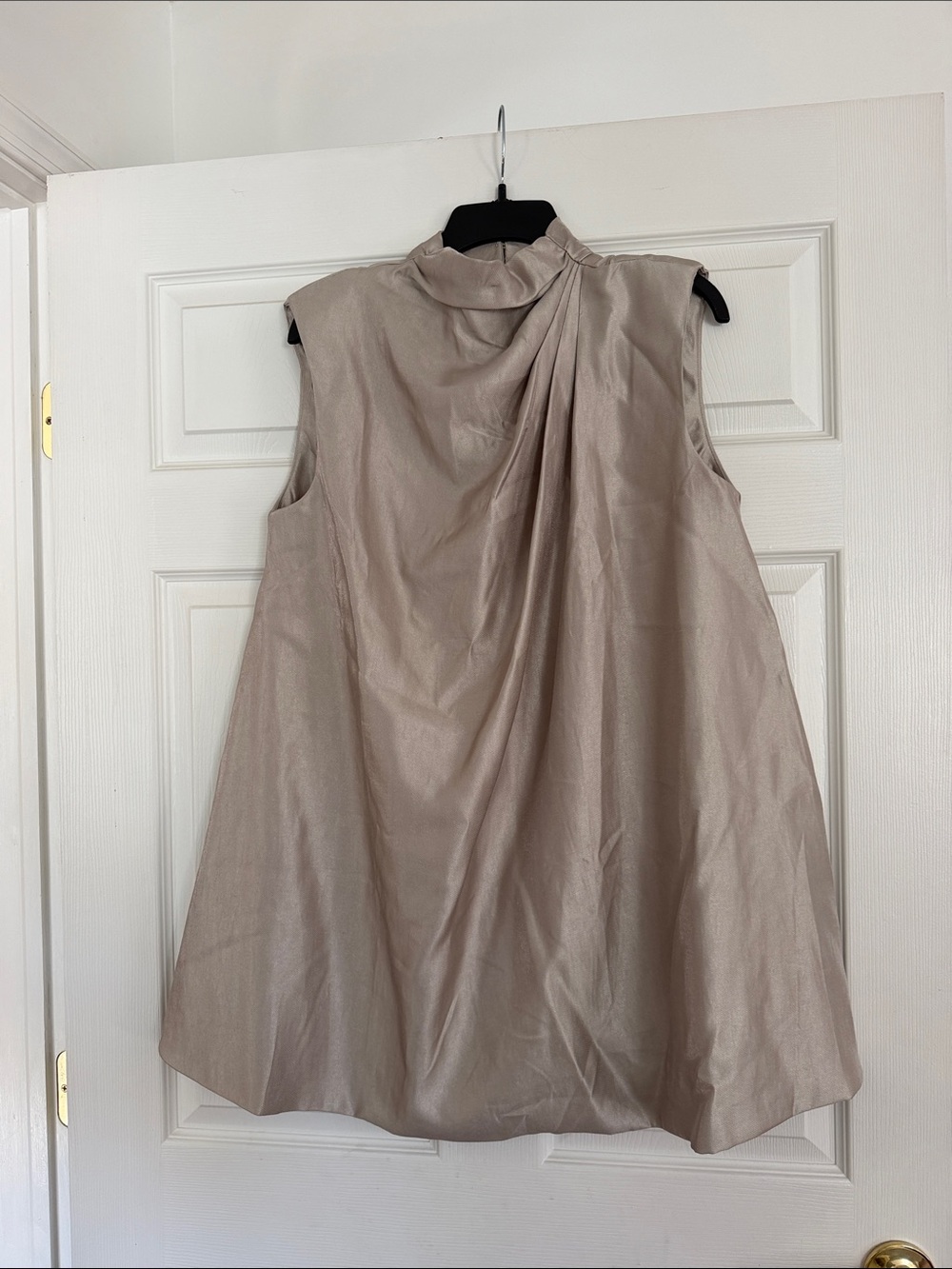 glam Sleeveless Mock-Neck A-Line Dress in Taupe